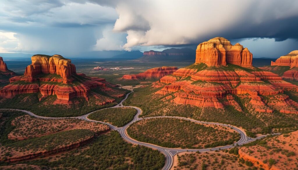 Sedona red rocks during summer monsoon